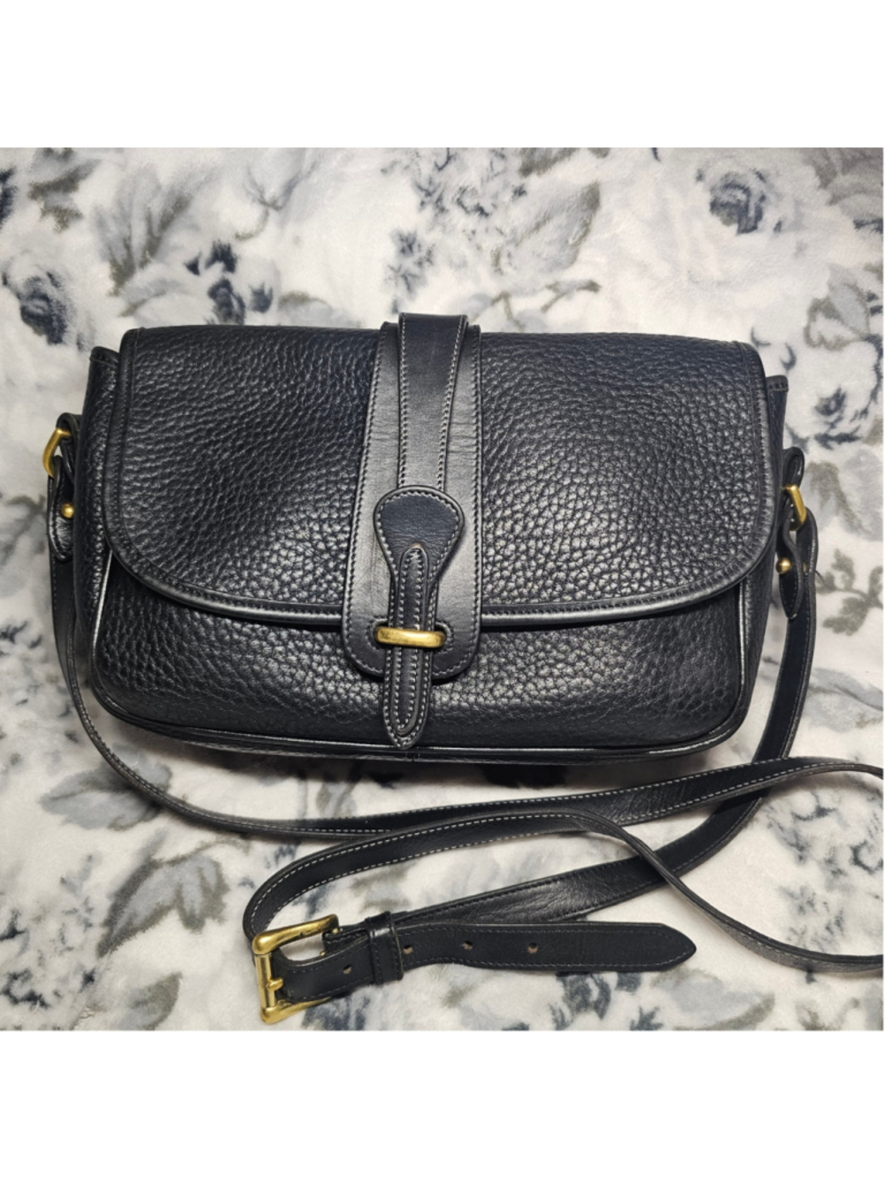Vintage Dooney & Bourke All Weather Leather Black Equestrian Crossbody Bag